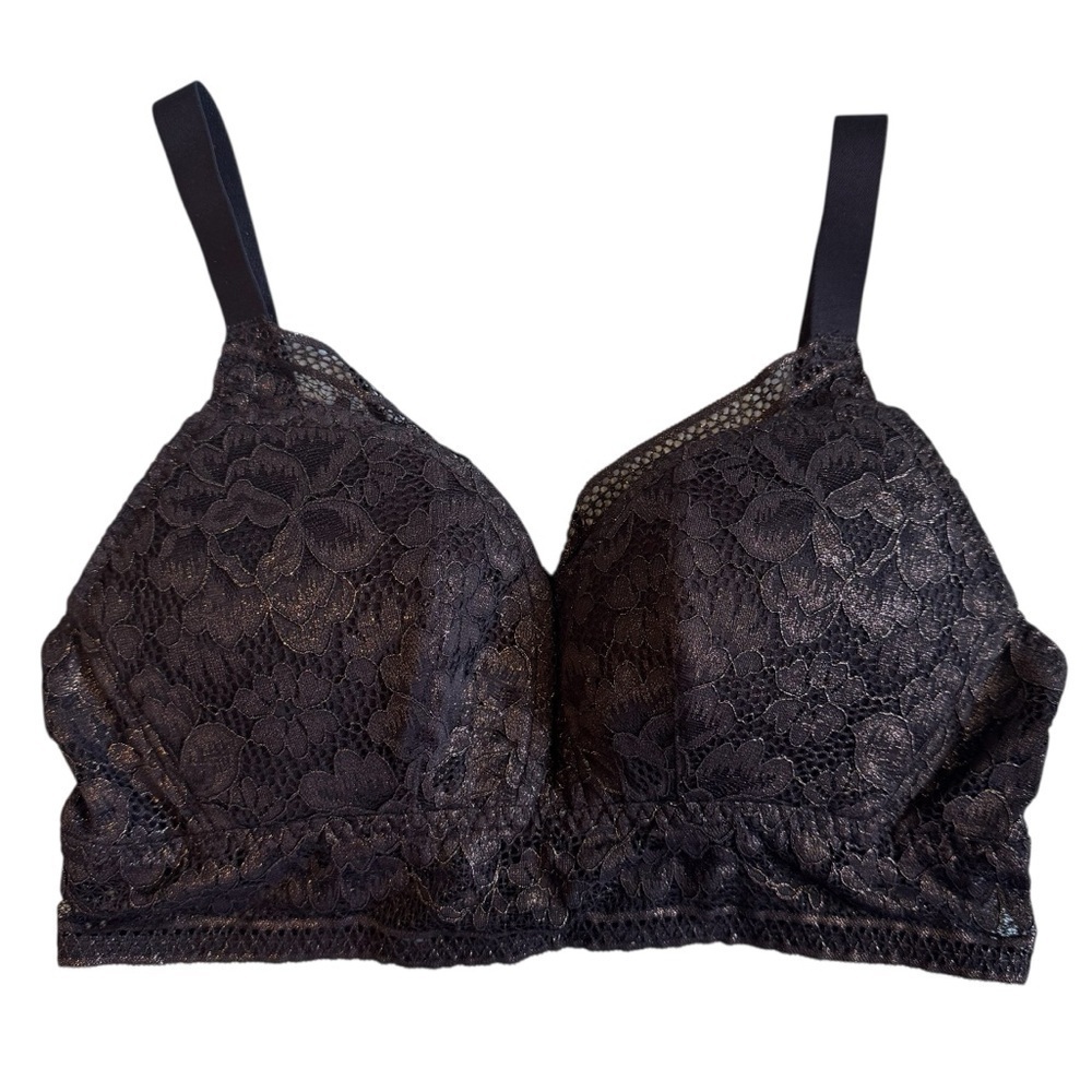 Knix Lace Longline Bra Sz M+ Black Sparkle Wireless Lacy Feminine Pretty EUC
